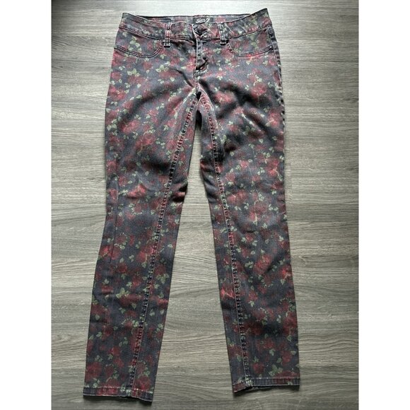 Seven7 Black legging jeans With Rose Pattern RN#109890 Size 8 Stretch Floral - Picture 1 of 8
